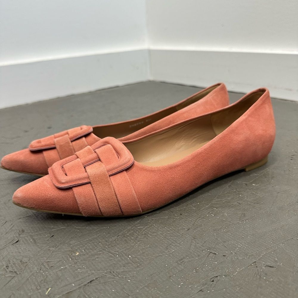 Aquatalia Jojo Dusty Pink Red Suede Leather Pointed Toe Flats Shoes Size 8